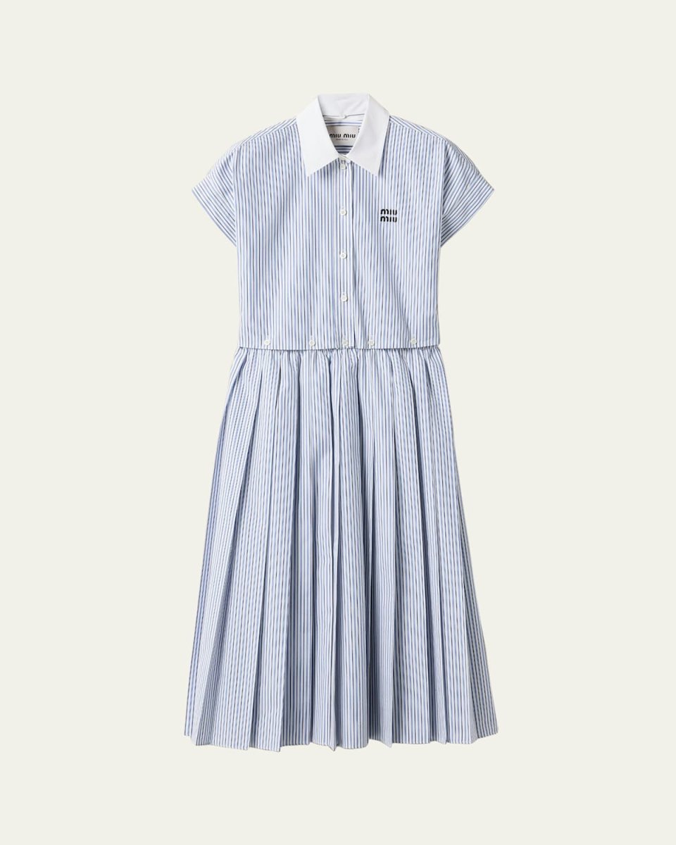 Striped Short-Sleeve Midi Shirtdress